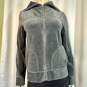 Jones New York Sport Gray Velour Zip-Up Long Sleeve Jacket - Size Med